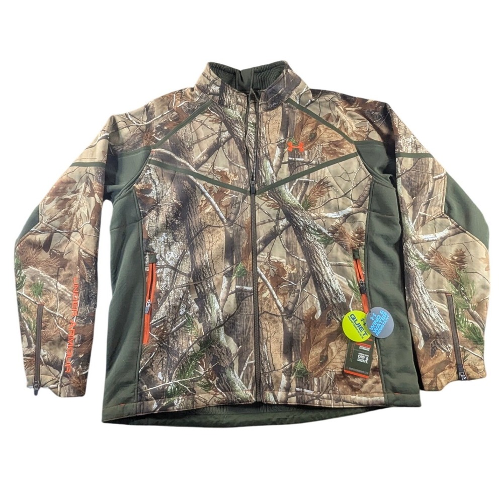 Under Armour Mens Realtree Camo Hunting Jacket 2XL Full Zip Scent Control Quiet